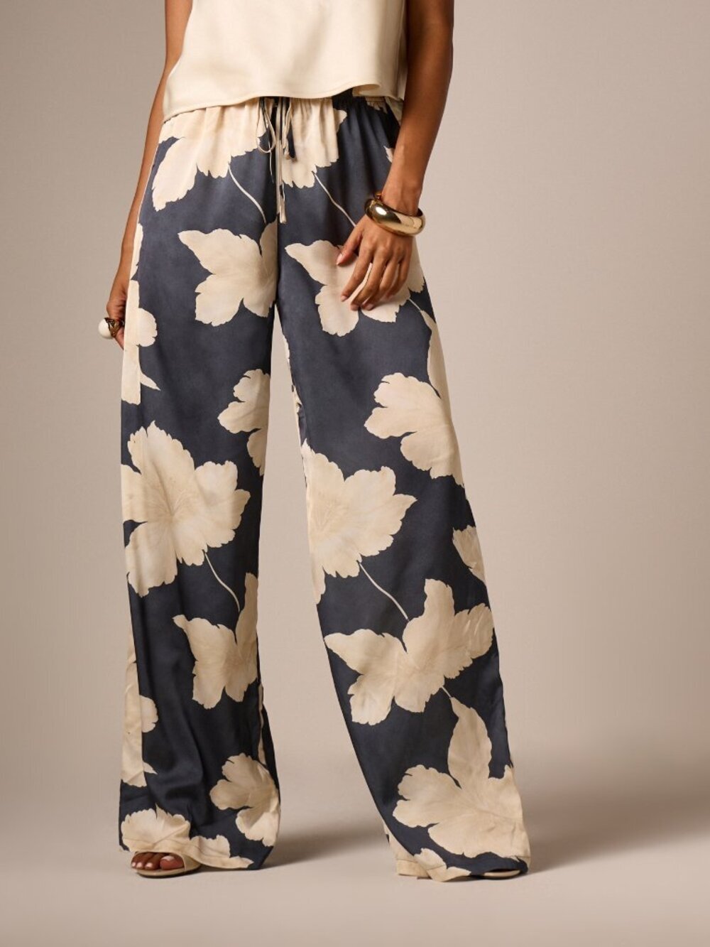 Multicolor Casual Women's Floral Wide Leg Elastic Drawstring Waist Palazzo Pants
